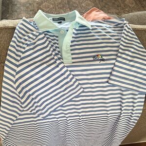 Peter Millar Blue and White Striped Polo
